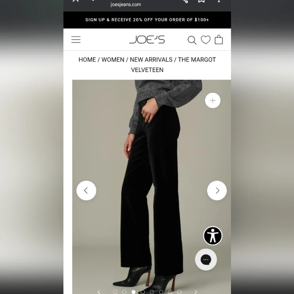 Joe's Jeans Velveteen Black Straight Leg Jeans - Picture 2 of 10